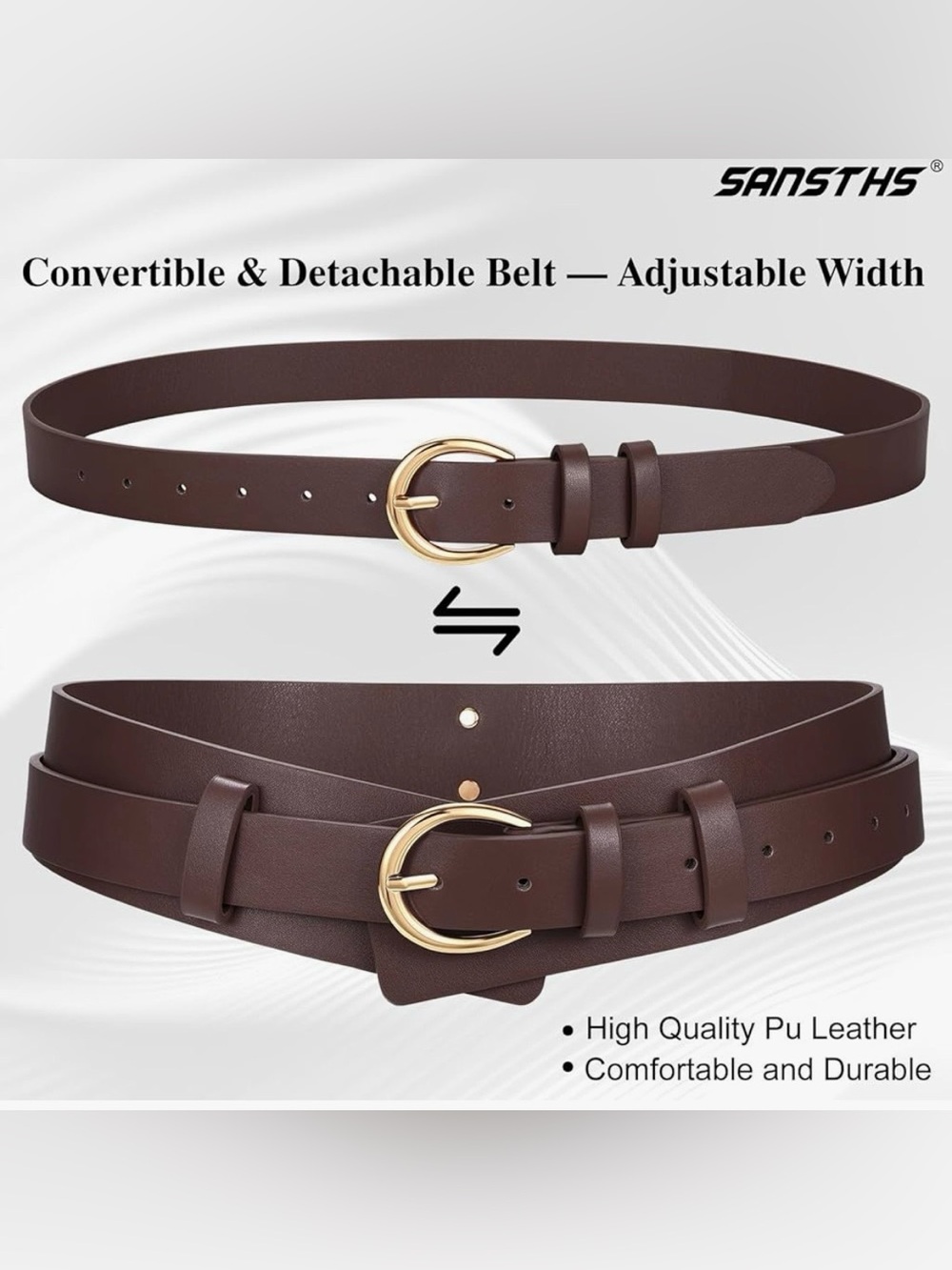 Sz XL Women’s Brown 2-in-1 Wide Waist Belt Gold Buckle Adjustable PU Leather